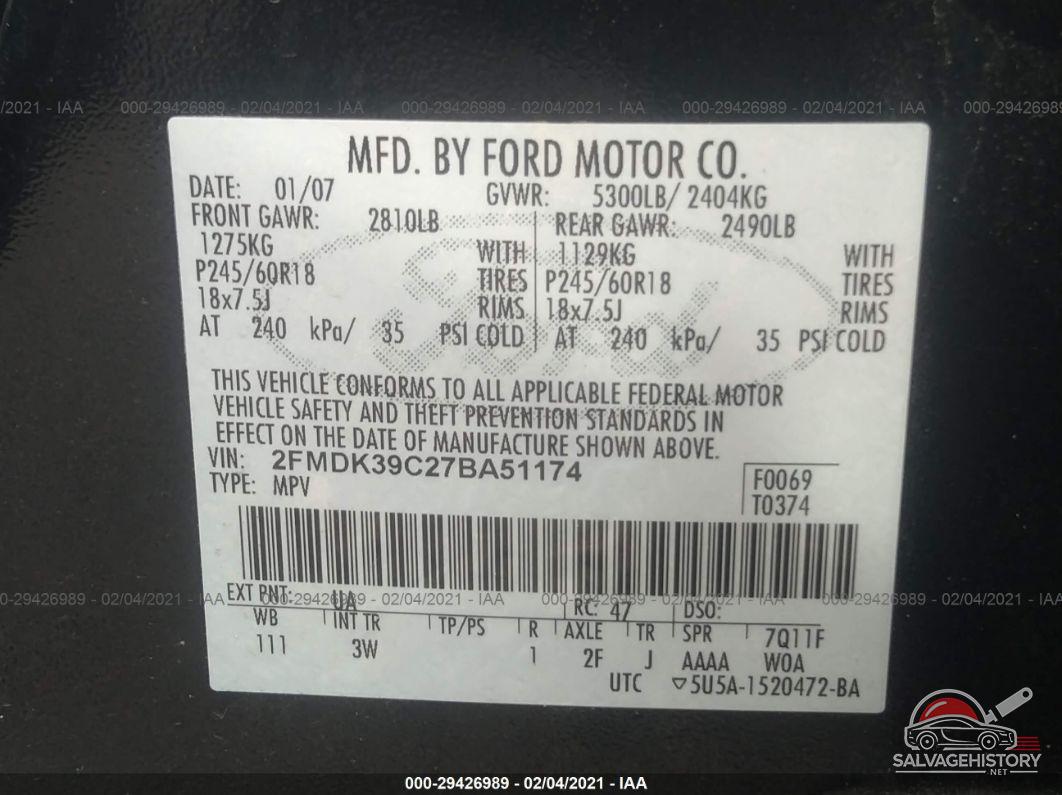 2FMDK39C27BA51174 2007 FORD EDGE photo no. 9