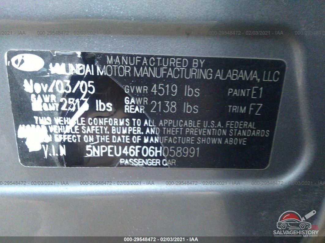 5NPEU46F06H058991 2006 HYUNDAI SONATA photo no. 9