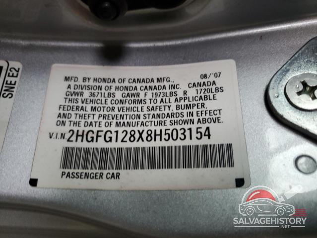 2HGFG128X8H503154 2008 HONDA CIVIC photo no. 12