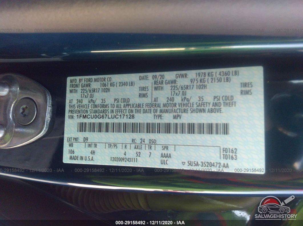 1FMCU0G67LUC17128 2020 FORD ESCAPE photo no. 9