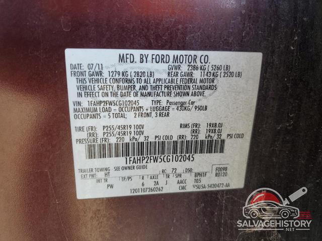 1FAHP2FW5CG102045 2012 FORD TAURUS photo no. 12