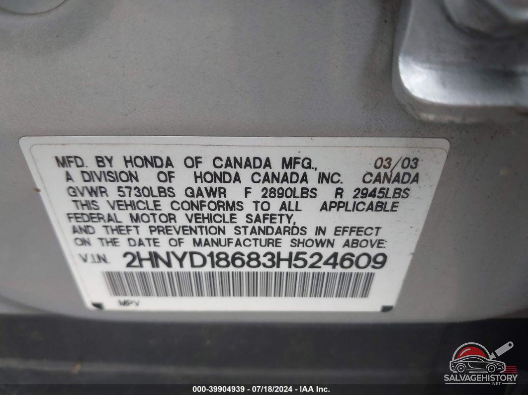 2HNYD18683H524609 2003 ACURA MDX photo no. 9