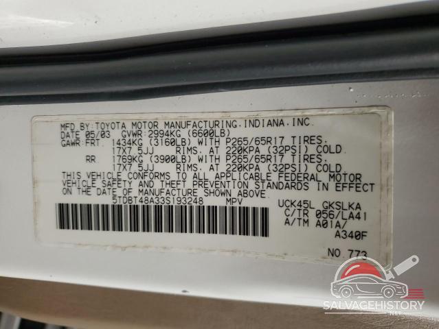 5TDBT48A33S193248 2003 TOYOTA SEQUOIA photo no. 13