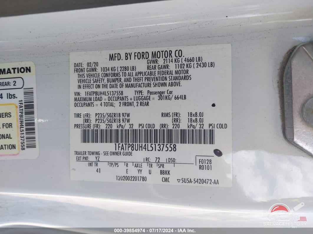 1FATP8UH4L5137558 2020 FORD MUSTANG photo no. 9