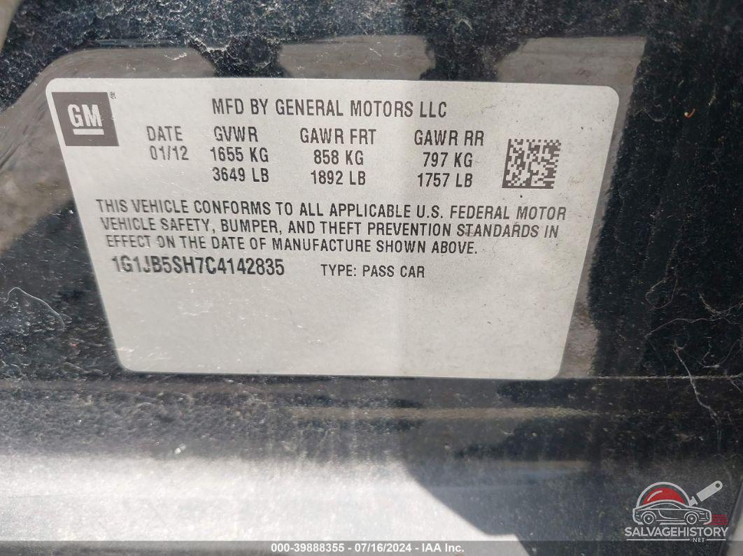 1G1JB5SH7C4142835 2012 CHEVROLET SONIC photo no. 9