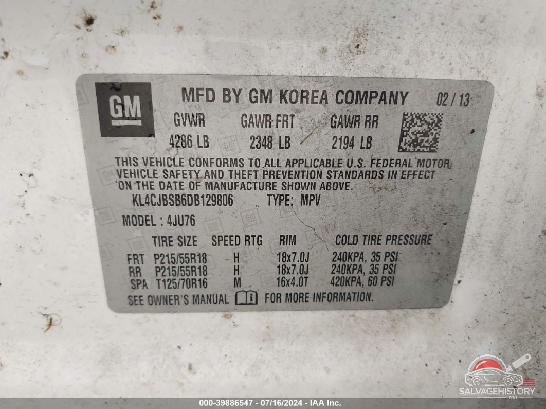 KL4CJBSB6DB129806 2013 BUICK ENCORE photo no. 9