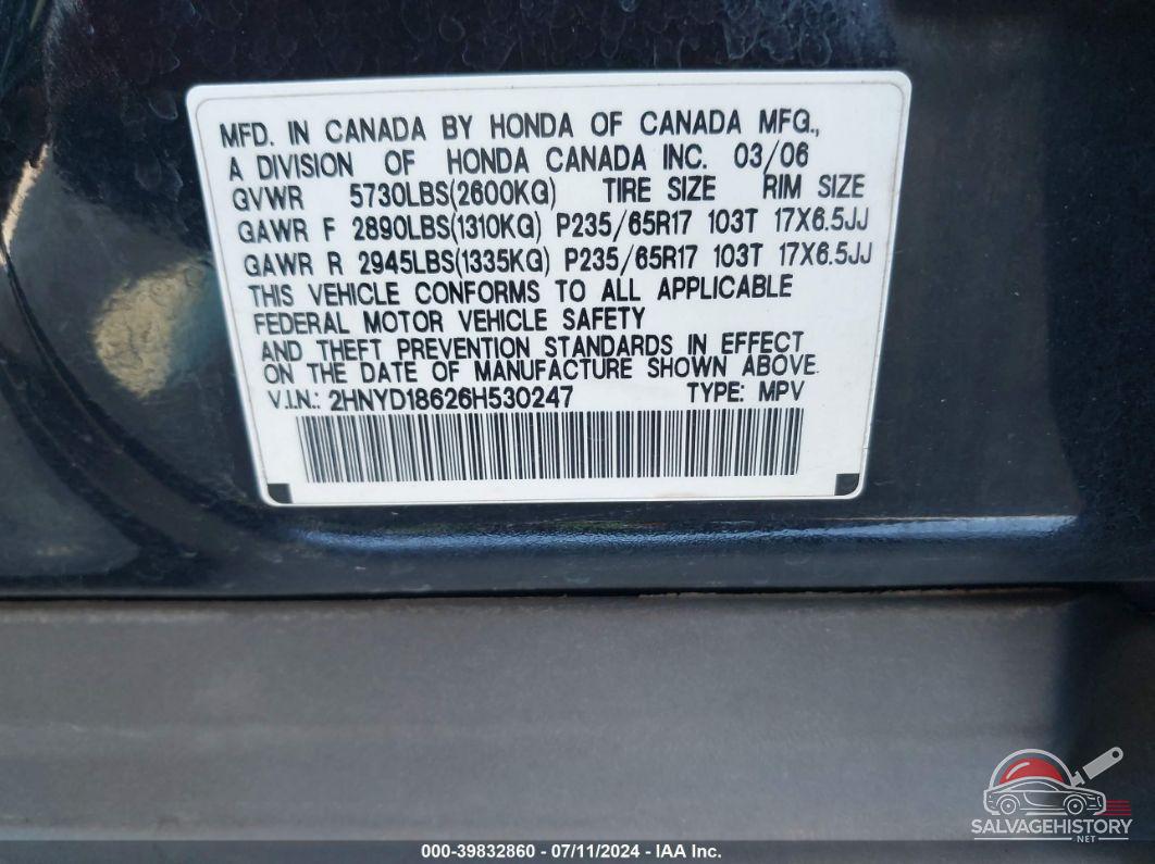 2HNYD18626H530247 2006 ACURA MDX photo no. 9