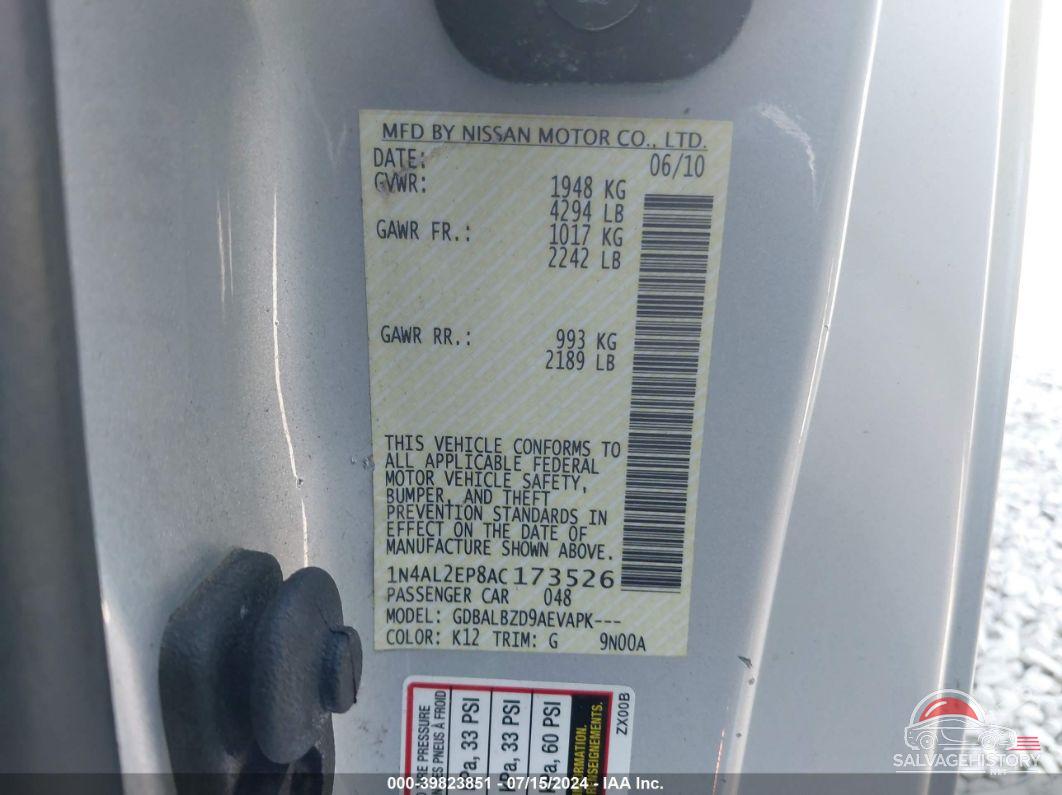 1N4AL2EP8AC173526 2010 NISSAN ALTIMA photo no. 9