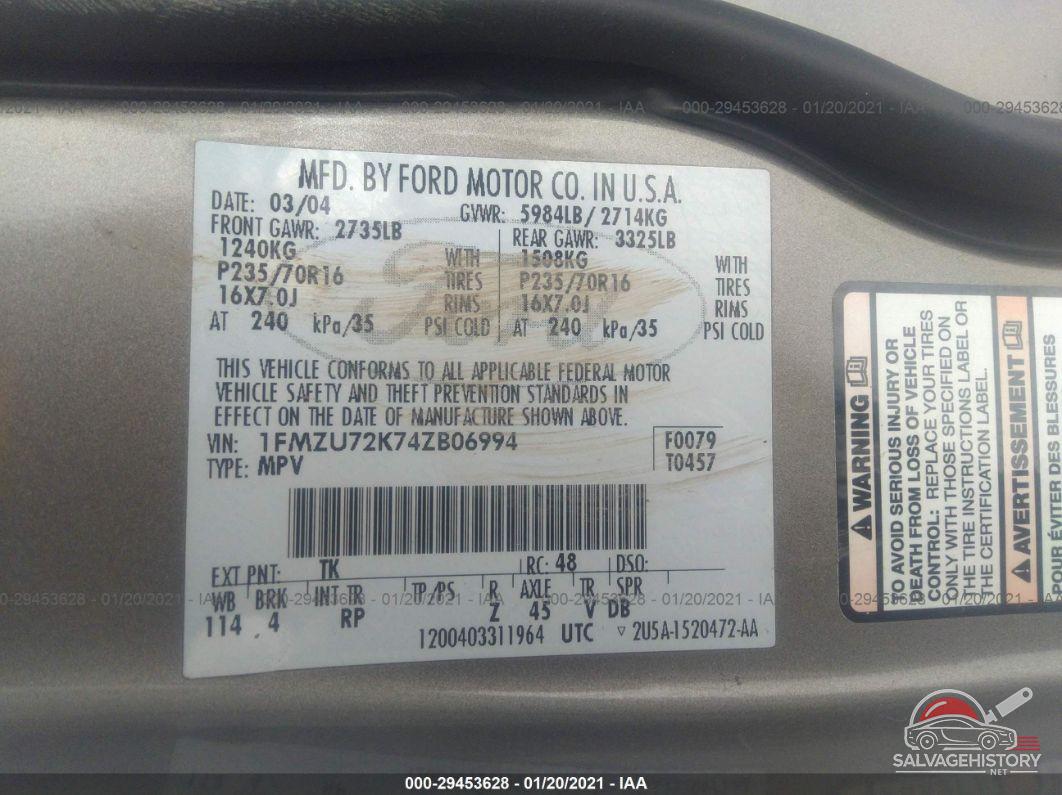 1FMZU72K74ZB06994 2004 FORD EXPLORER photo no. 9