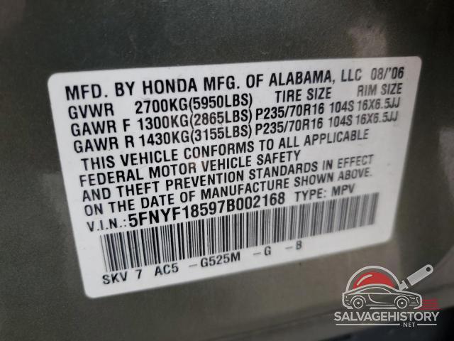 5FNYF18597B002168 2007 HONDA PILOT photo no. 13