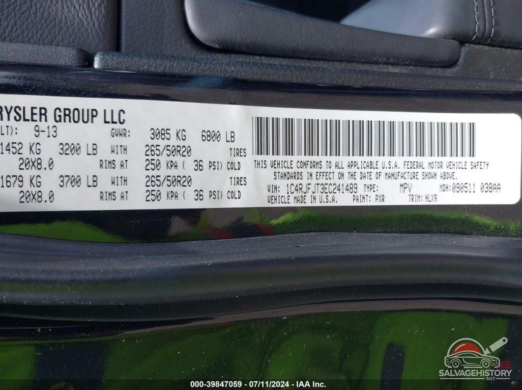 1C4RJFJT3EC241489 2014 JEEP GRAND CHEROKEE photo no. 9