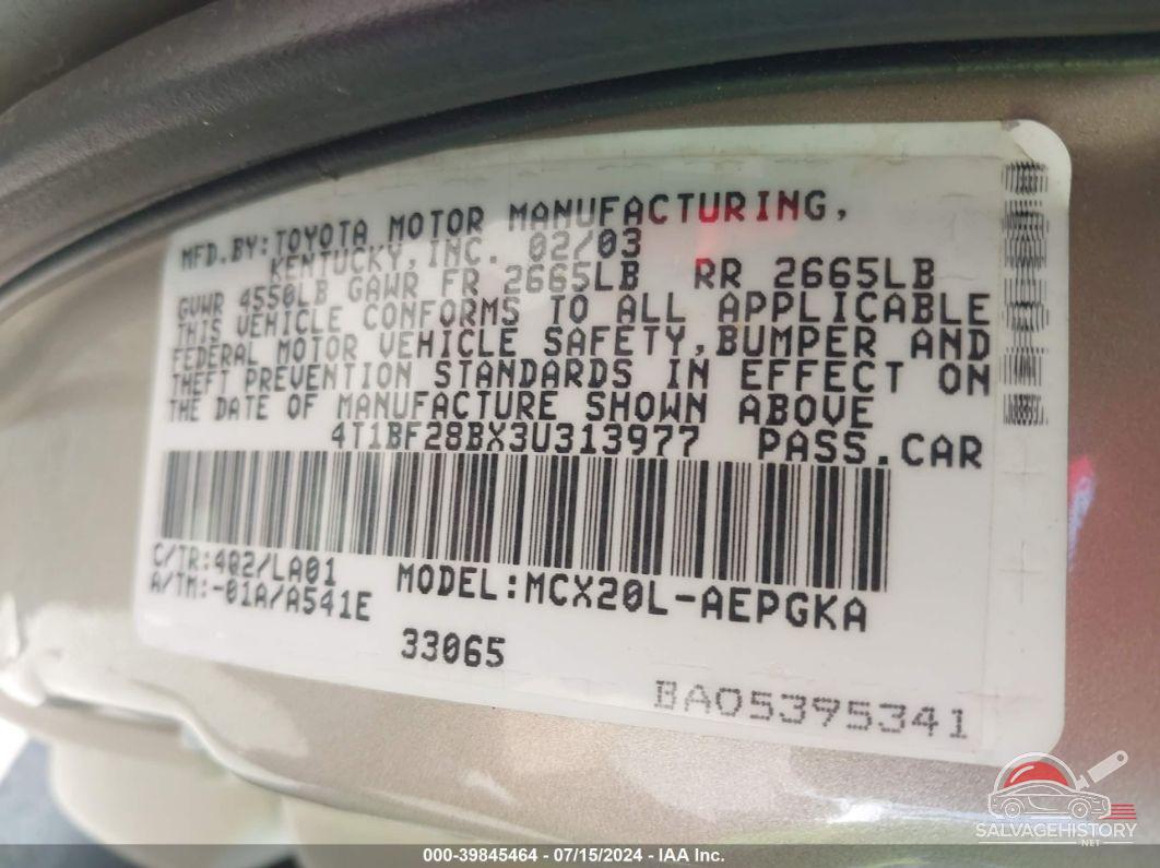 4T1BF28BX3U313977 2003 TOYOTA AVALON photo no. 9