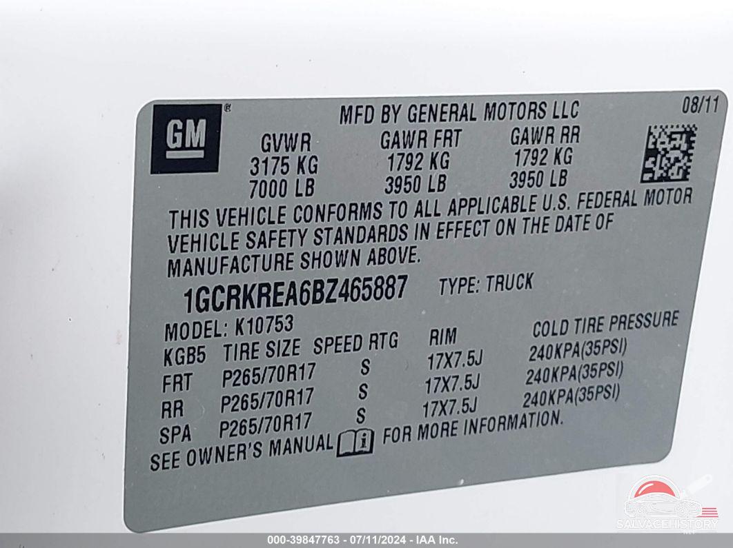 1GCRKREA6BZ465887 2011 CHEVROLET SILVERADO 1500 photo no. 9