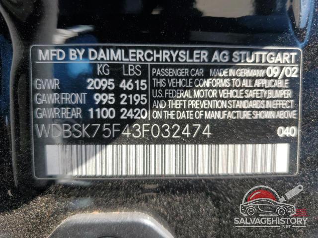 WDBSK75F43F032474 2003 MERCEDES-BENZ SL-CLASS photo no. 12