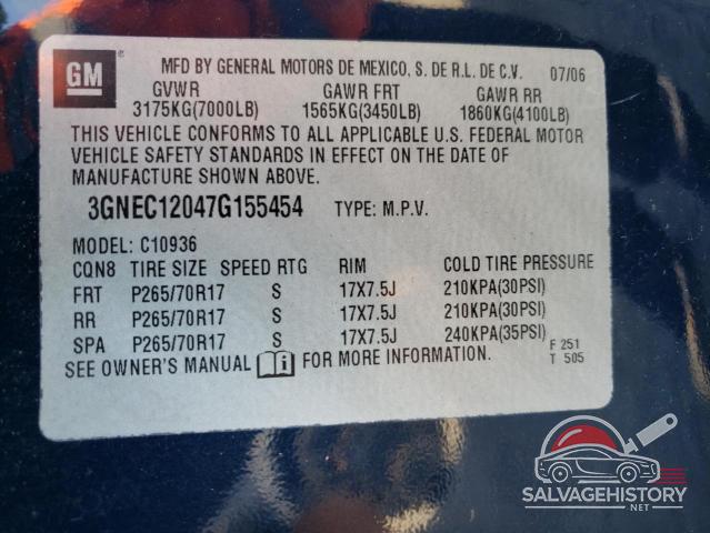 3GNEC12047G155454 2007 CHEVROLET AVALANCHE photo no. 12