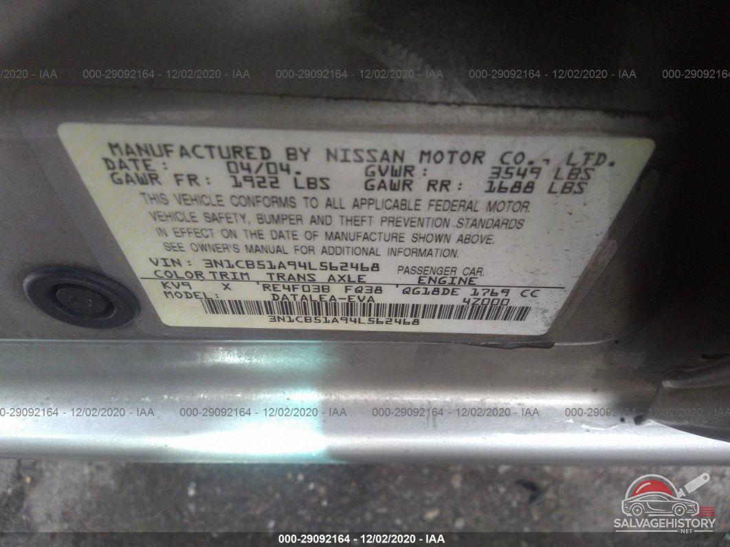 3N1CB51A94L562468 2004 NISSAN SENTRA photo no. 9
