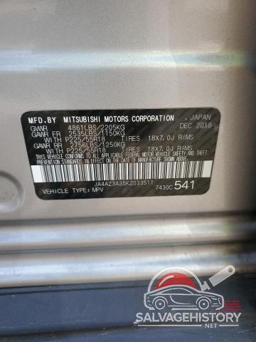 JA4AZ3A35KZ033511 2019 MITSUBISHI OUTLANDER photo no. 13