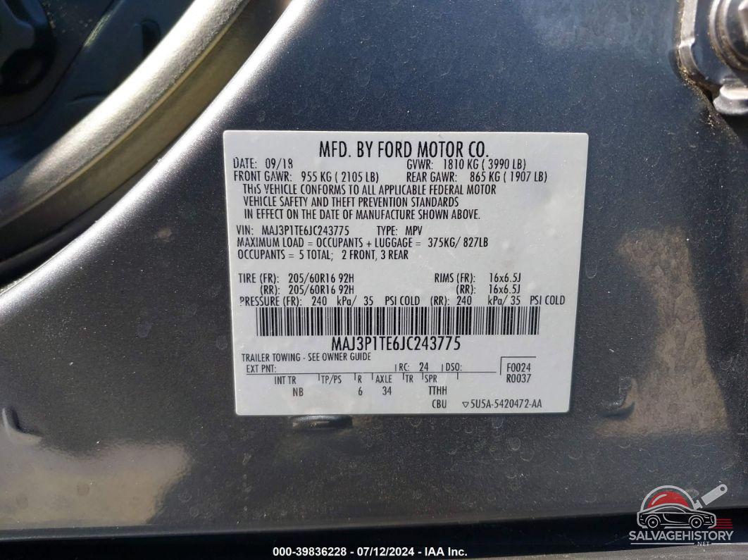 MAJ3P1TE6JC243775 2018 FORD ECOSPORT photo no. 9