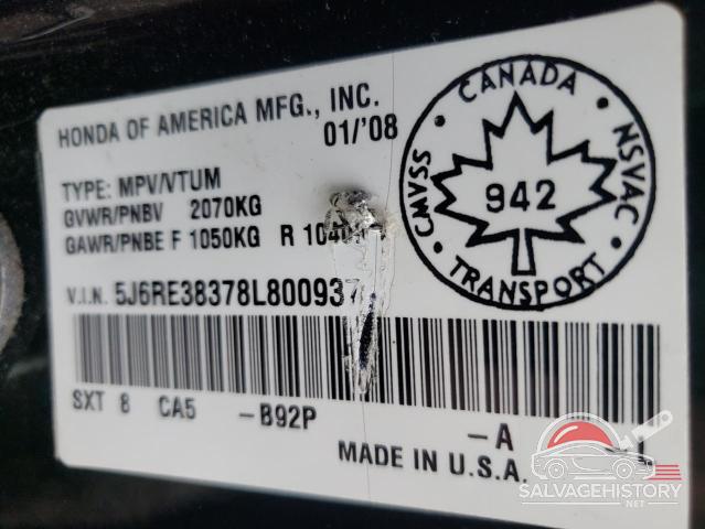 5J6RE38378L800937 2008 HONDA CRV photo no. 13