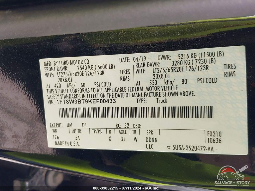 1FT8W3BT9KEF00433 2019 FORD F350 photo no. 8