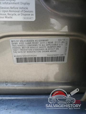 WVWNN7ANXAE545282 2010 VOLKSWAGEN CC photo no. 12