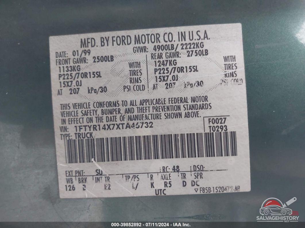 1FTYR14X7XTA46732 1999 FORD RANGER photo no. 9