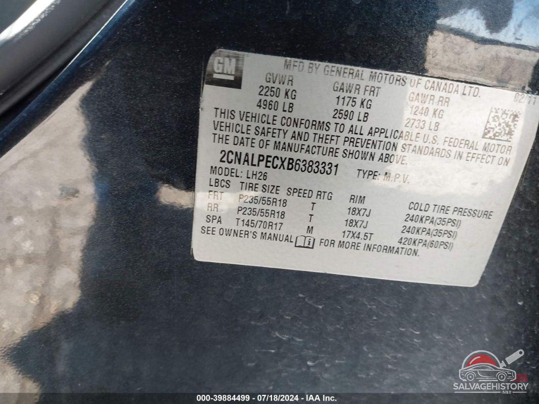 2CNALPECXB6383331 2011 CHEVROLET EQUINOX photo no. 9