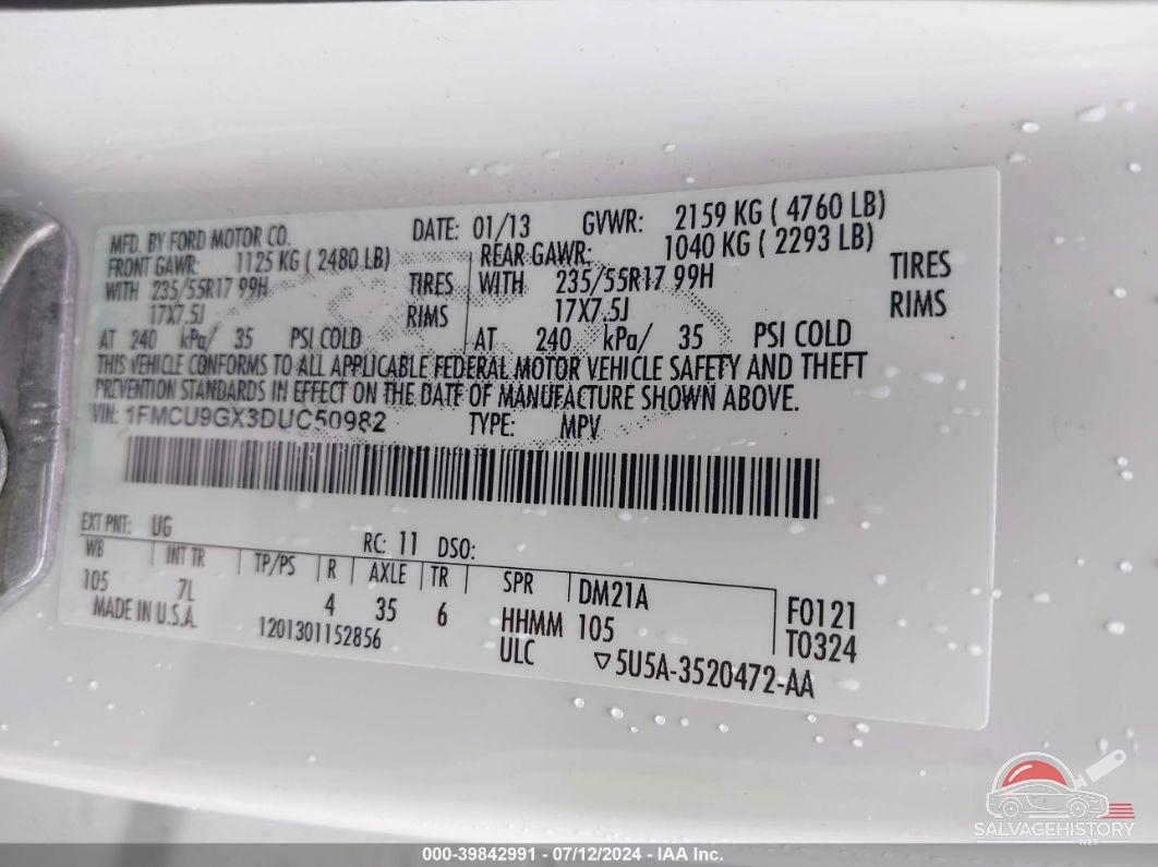 1FMCU9GX3DUC50982 2013 FORD ESCAPE photo no. 9