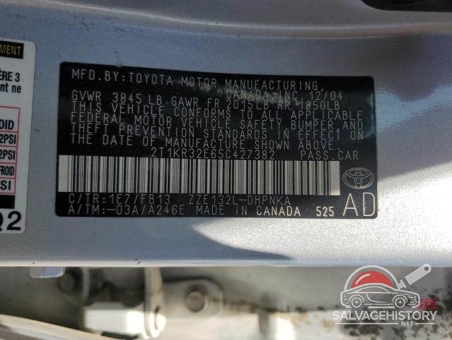 2T1KR32E65C427382 2005 TOYOTA COROLLA photo no. 12