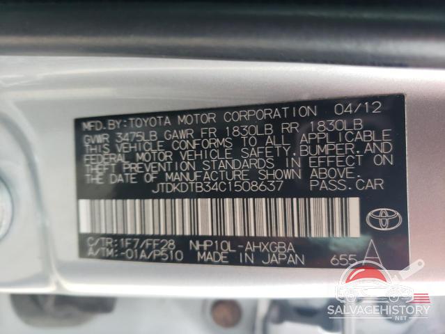 JTDKDTB34C1508637 2012 TOYOTA PRIUS photo no. 12