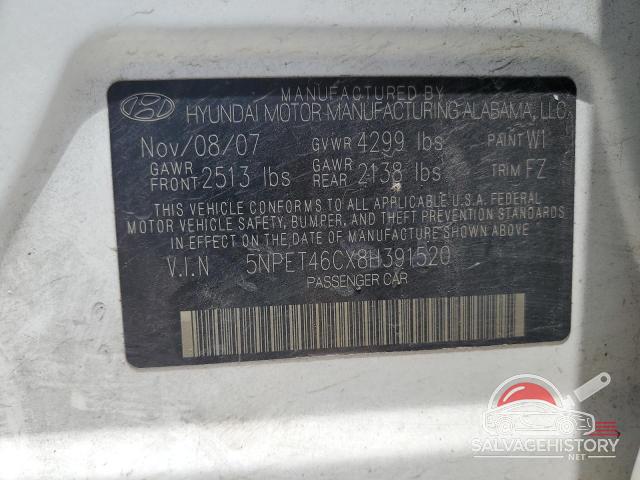 5NPET46CX8H391520 2008 HYUNDAI SONATA photo no. 12