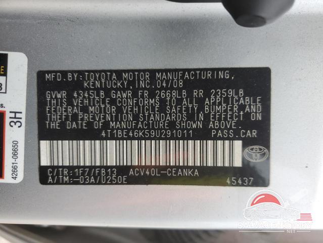 4T1BE46K59U291011 2009 TOYOTA CAMRY photo no. 12