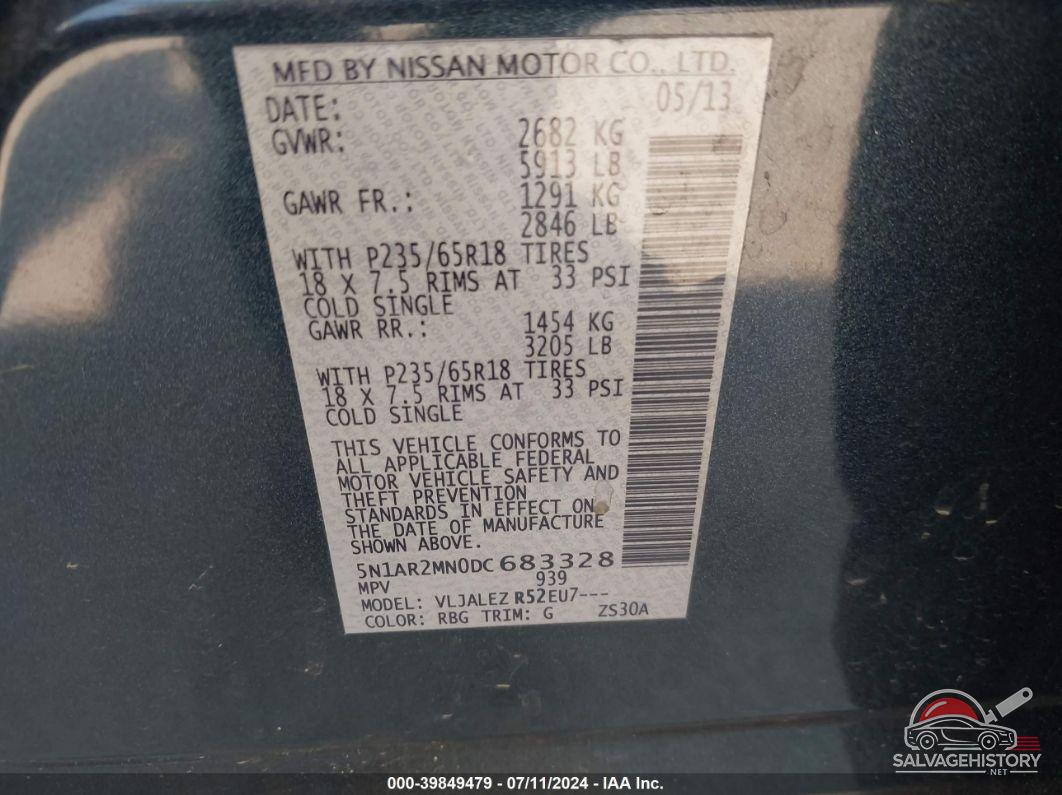 5N1AR2MN0DC683328 2013 NISSAN PATHFINDER photo no. 9