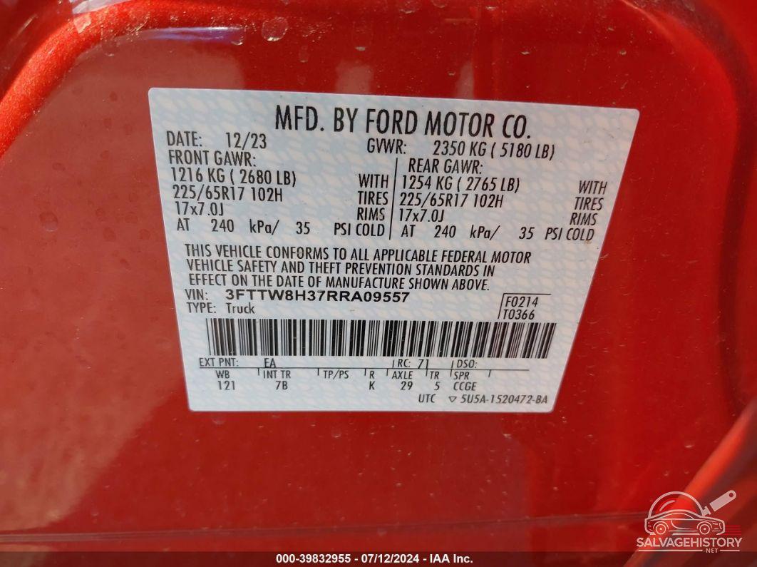 3FTTW8H37RRA09557 2024 FORD MAVERICK photo no. 9