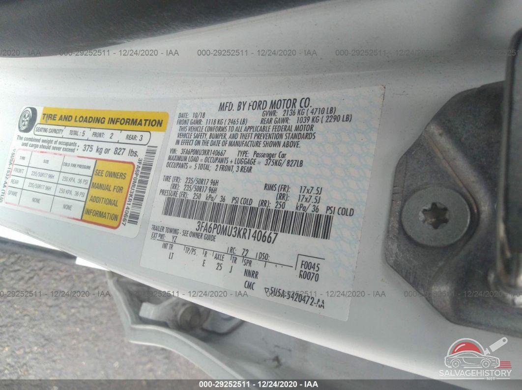 3FA6P0MU3KR140667 2019 FORD FUSION HYBRID photo no. 9