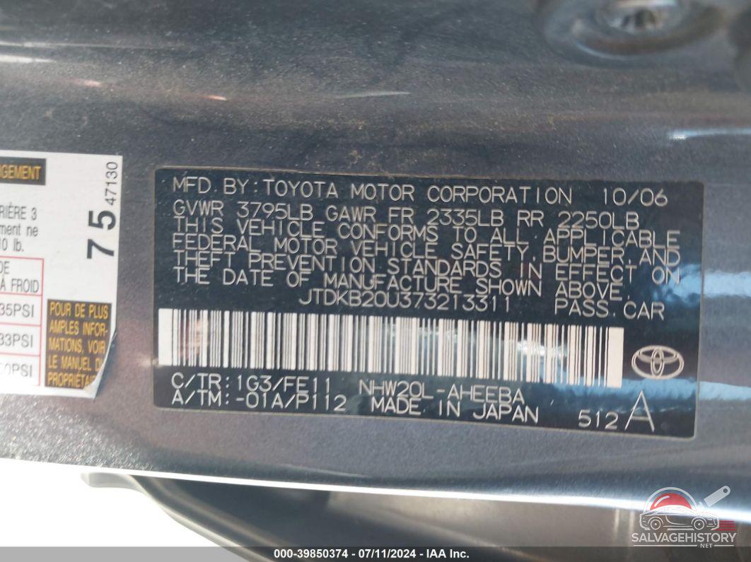 JTDKB20U373213311 2007 TOYOTA PRIUS photo no. 9