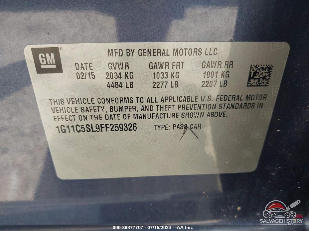 1G11C5SL9FF259326 2015 CHEVROLET MALIBU photo no. 9