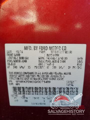 1FM5K7DHXGGC71489 2016 FORD EXPLORER photo no. 13