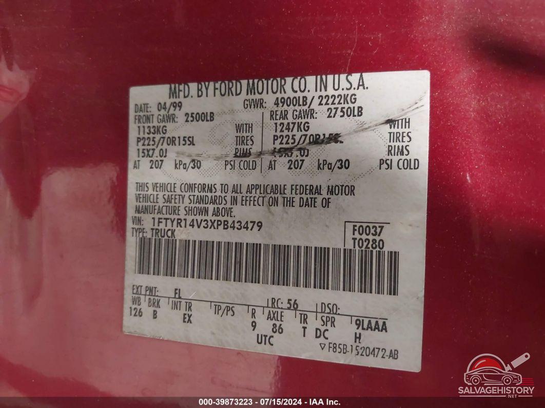 1FTYR14V3XPB43479 1999 FORD RANGER photo no. 9