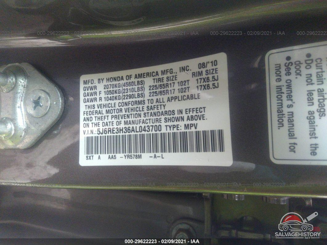 5J6RE3H36AL043700 2010 HONDA CR-V photo no. 9