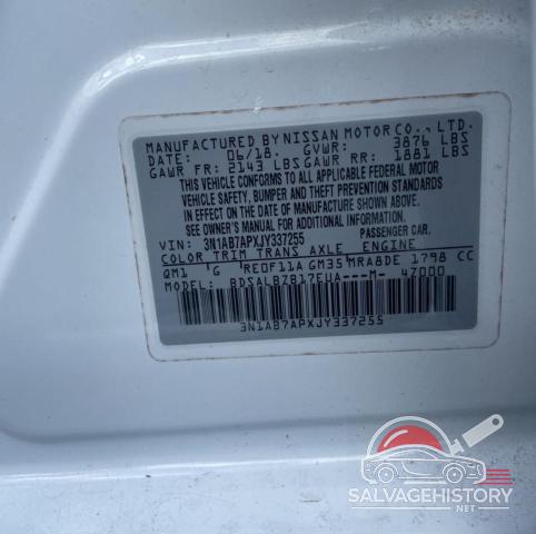 3N1AB7APXJY337255 2018 NISSAN SENTRA photo no. 10