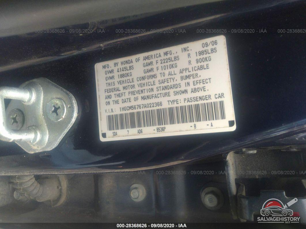 1HGCM56767A022366 2007 HONDA ACCORD SDN photo no. 9