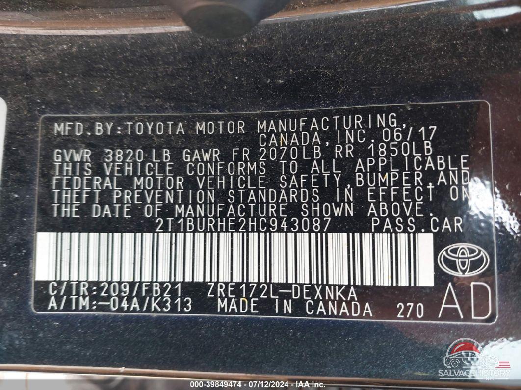 2T1BURHE2HC943087 2017 TOYOTA COROLLA photo no. 9