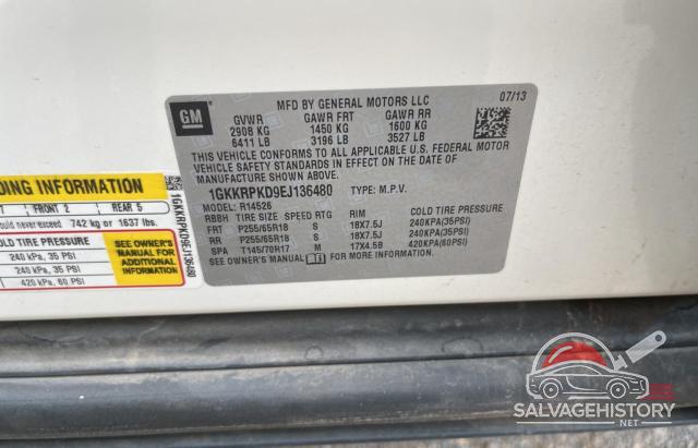 1GKKRPKD9EJ136480 2014 GMC ACADIA photo no. 10