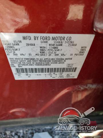 2FMDK38C18BB20892 2008 FORD EDGE photo no. 13