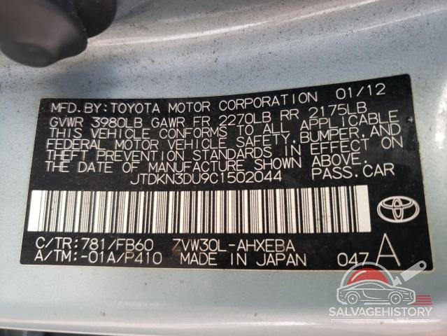 JTDKN3DU9C1502044 2012 TOYOTA PRIUS photo no. 13