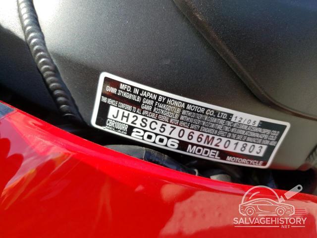JH2SC57066M201803 2006 HONDA CBR CYCLE photo no. 9