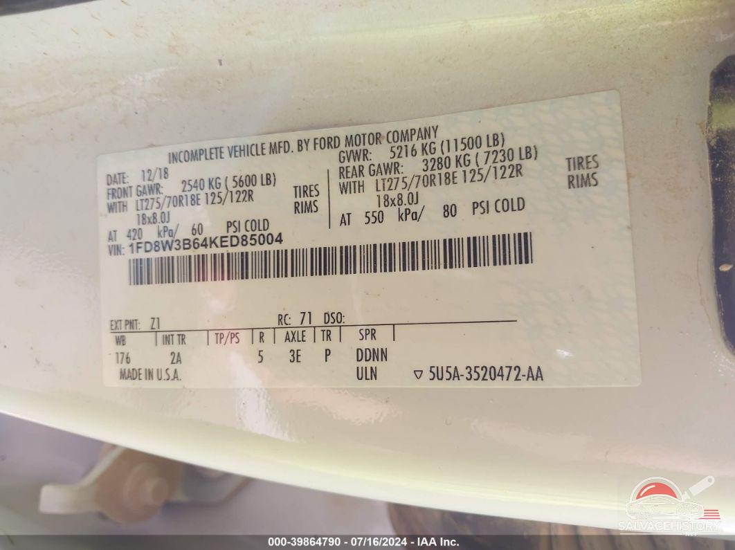 1FD8W3B64KED85004 2019 FORD F350 photo no. 8