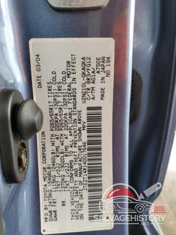 JTEZT14R140017646 2004 TOYOTA 4RUNNER photo no. 13