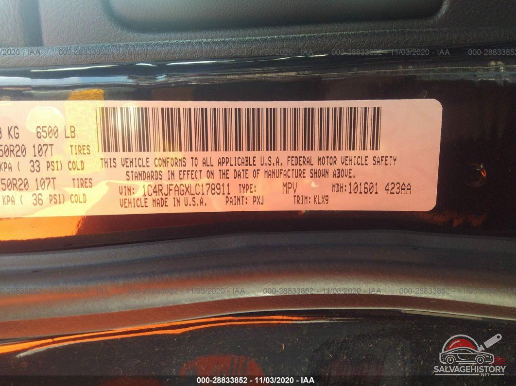 1C4RJFAGXLC178911 2020 JEEP GRAND CHEROKEE photo no. 9